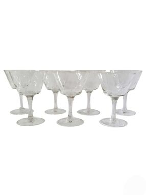 Etched Crystal Cocktail Glasses Set of 7 Mid Century Modern Barware Vintage